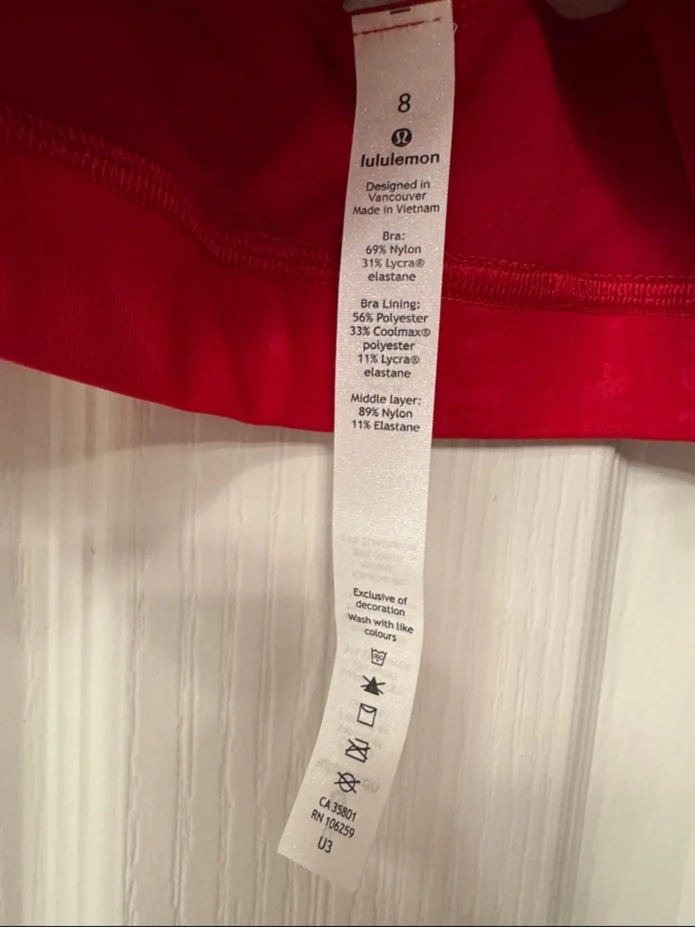 Women’s Lululemon Ltd Edition Energy Bra 20YR Anniversary Manifesto Red Sz 8